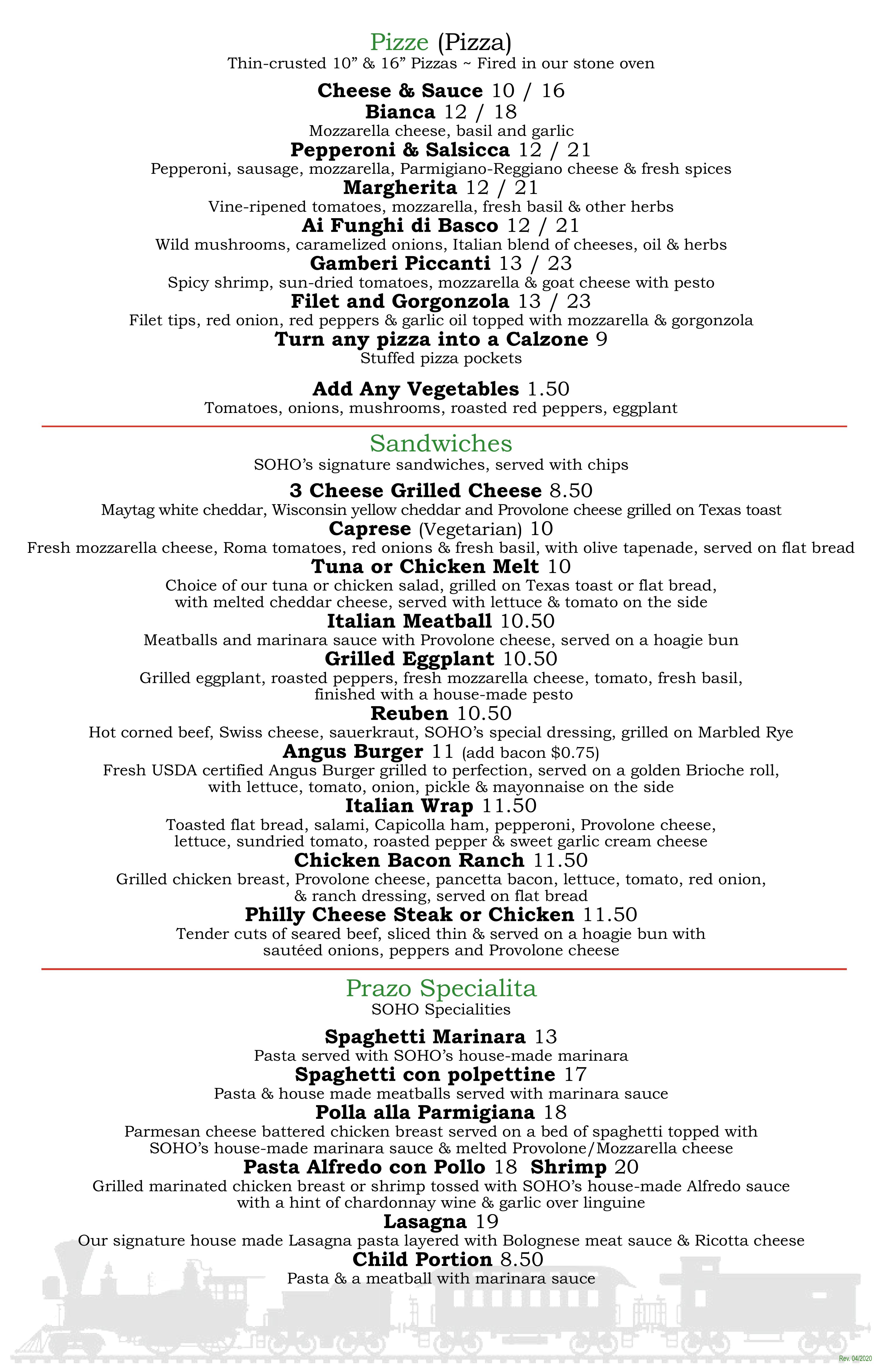 Soho s Menu soho-s-menu